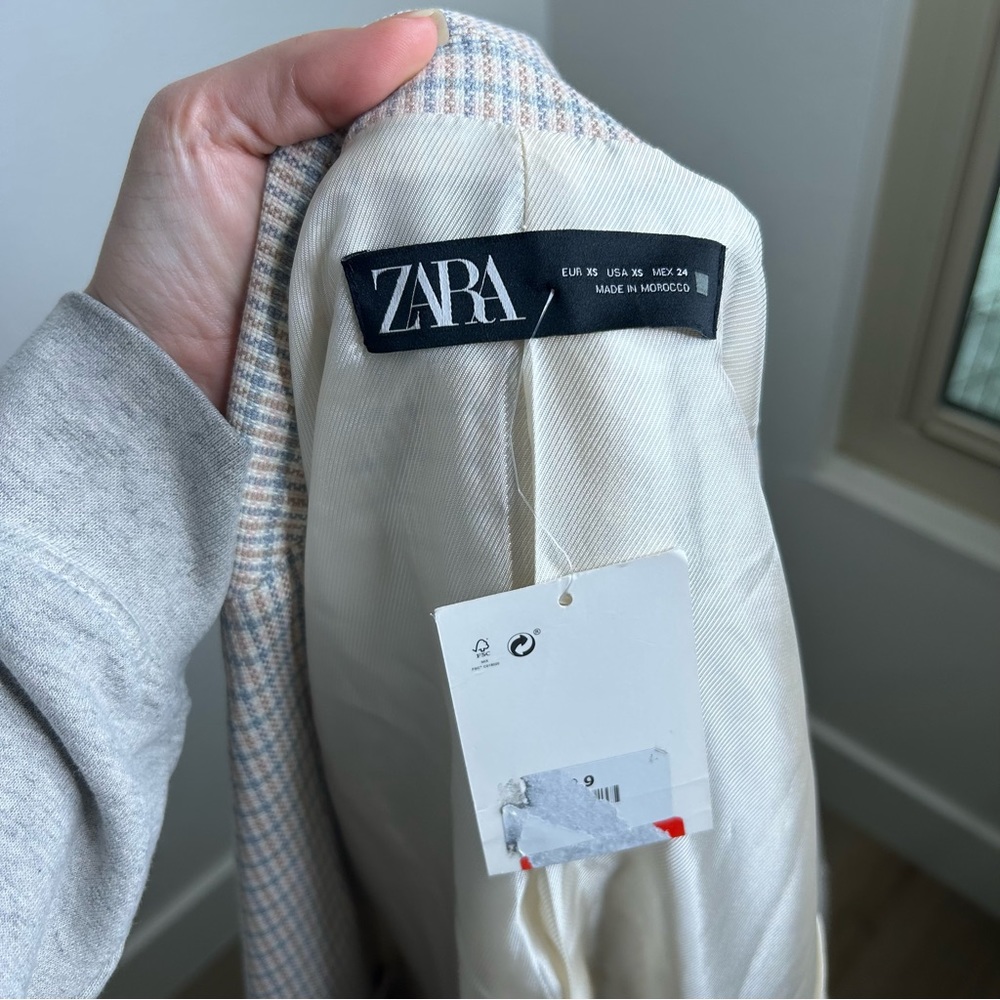 NWT Zara Plaid Structured Double Breasted Oversized Blazer XS - Picture 12 of 14